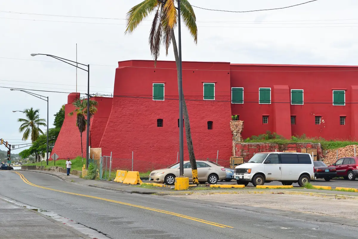 The red walls of Fort Christian in Charlotte Amalie