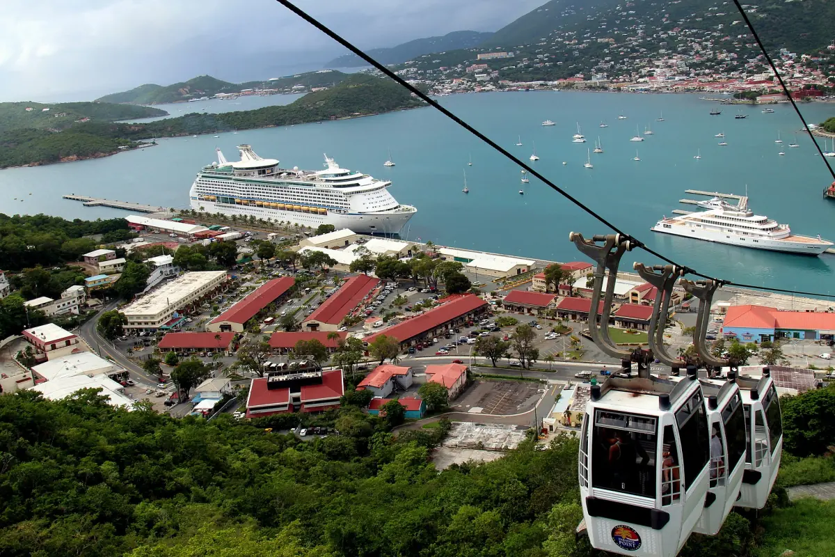 Cruise ships docked at Havensight below the Skyride